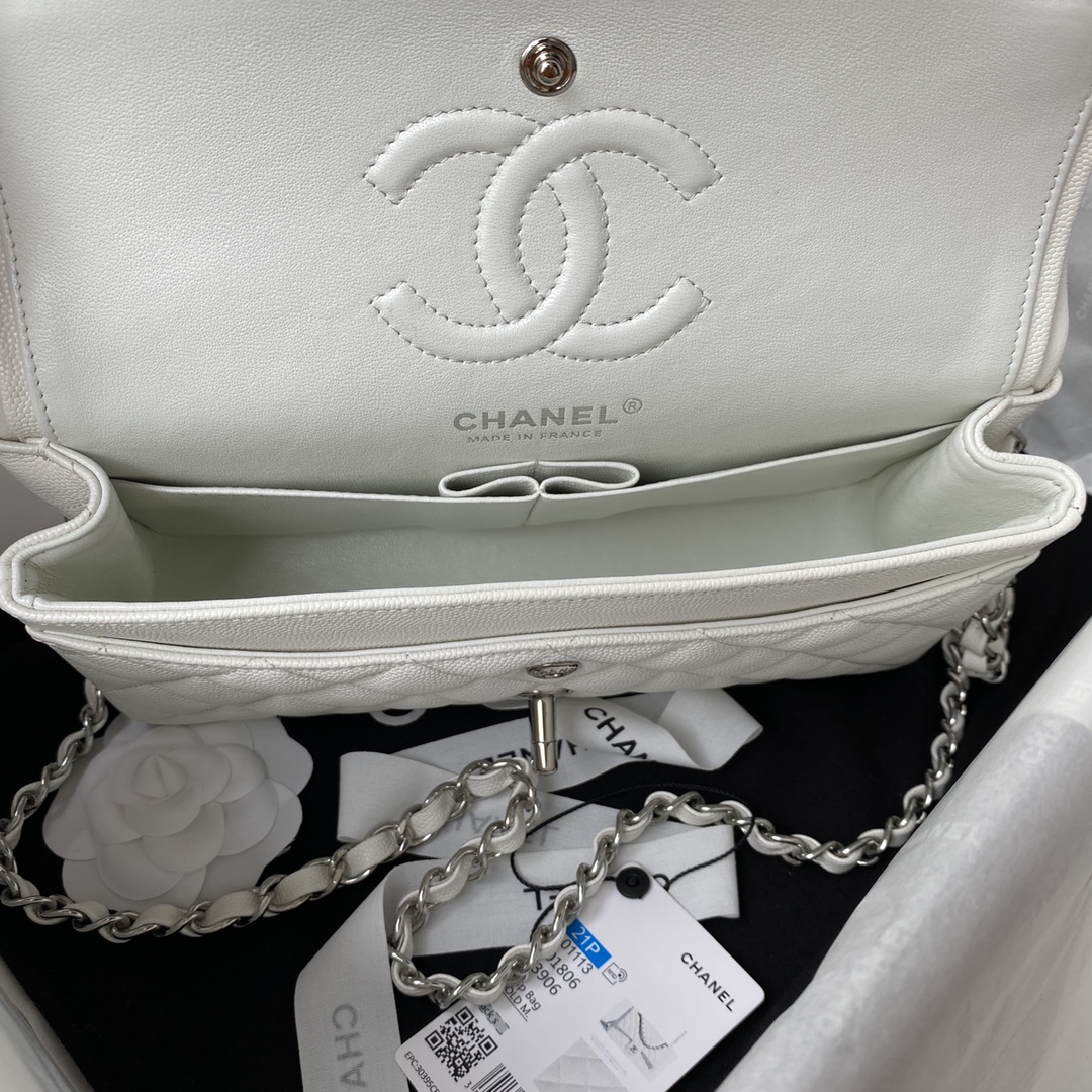 Classic Flap Caviar Bag A01113 White/Silver